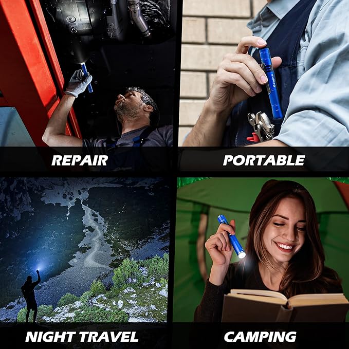 FORTO LED Pen Light, 200 Lumens Pocket Flashlight, IP67 Waterproof, 2 Modes, 2 Pack with AAA Batteries, Lightweight & Durable for Inspection, Medical Use, Emergency(Blue)