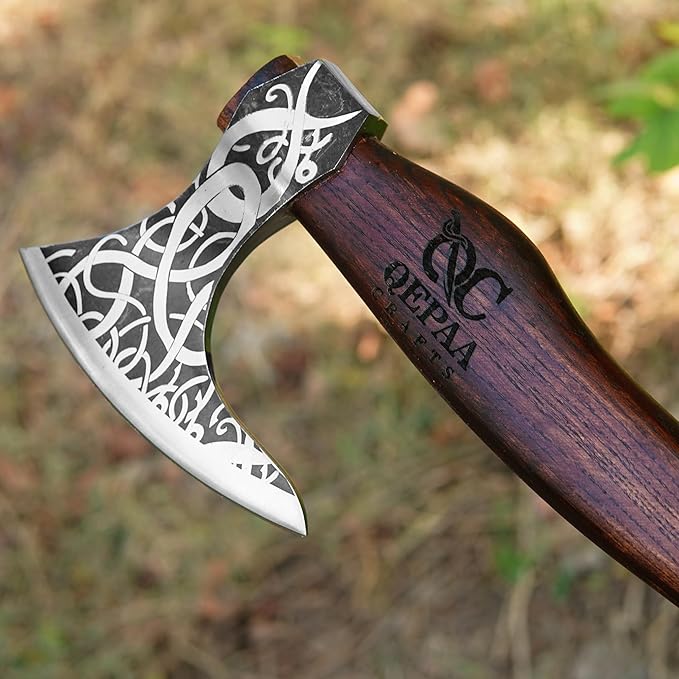 QEPAA CRAFTS® The Frostbreaker Handmade Viking Forged Steel Camping Survival Axe for Wood Splitting and Chopping-Bushcraft Hatchet- Norse Viking Gift for Adventurers