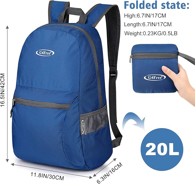 G4Free 20L Lightweight Packable Backpack Travel Hiking Daypack Foldable Backpack for Men Women