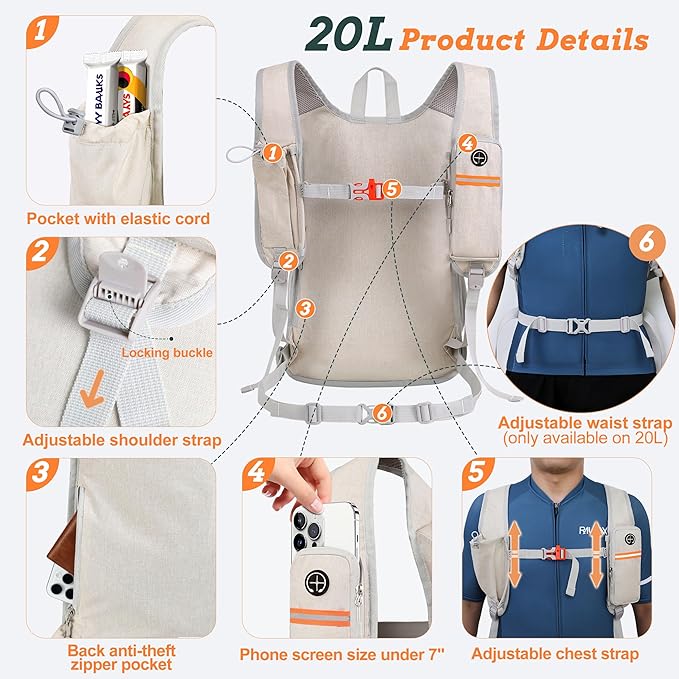20L Small Hiking Backpack for Men Women Foldable Packable Back Pack Ultralight Hiking Daypack for Travel Camping Outdoor, Beige