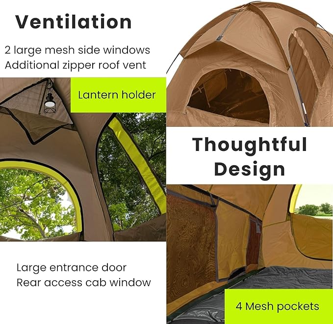 Savvycraft Pickup Truck Tent for Full Size and Mid Size Truck Short Bed and Long Bed, Waterproof P3000mm 2-Person Double Layer Truck Bed Camping Tent, Expandable Awning, Rainfly, Storage Bag Included