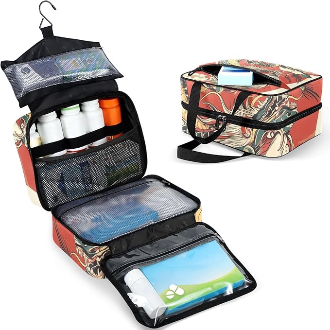 Fustylead Chinese Dragon Painting Empty Travel First Aid Bag Large Home Medication Bag with Zipper for Pills,Vitamin,Fish Oil,Supplements for Women and Men