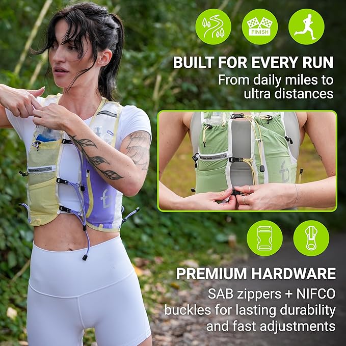 FlipBelt Tahoe Hydration Vest ??Ultralight Running Vest for Men & Women ??Includes Two 500ml Soft Flasks ??Trail, Marathon, and Long-Distance Race Pack