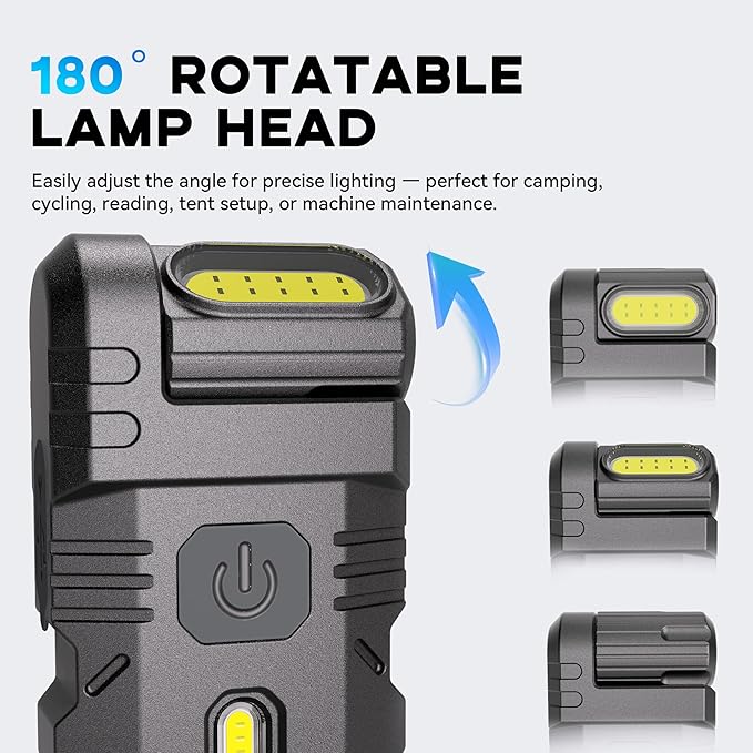 Favourlite 2PACK LED Flashlight Rechargeable, 600 Lumens Portable Flat Mini Flashlights with Clip Magnetic Small Flashlight for Camping, Emergency, Hiking (2, Black)