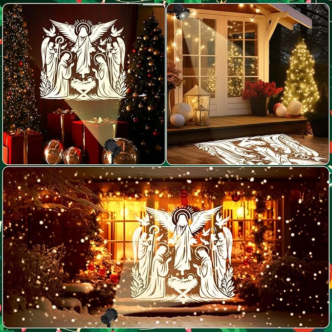 Treela Nativity Projector Lights Outdoor Indoor Dynamic Christmas Christian Decoration Outside LED Landscape Lamp for Holiday Halloween Garden Supplies