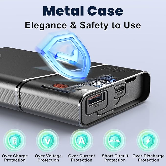 Portable Charger Power Bank, 20000mAh 22.5W PD Super Fast Charging Powerbank with Built-in USB C in&Out Cable, External Phone Battery Pack for iPhone 17/16/15 iPad Samsung S24 Android etc