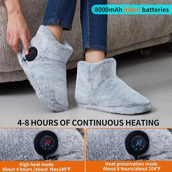 Rechargeable Walking Foot Warmer for Cold Feet, Cordless Graphene Heated Boots for Women Indoor, 4-8 Hours Heat, Washable & Removable, Electric Heated Slippers