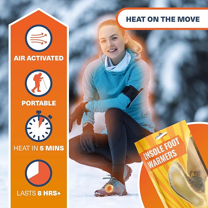 Bramble Insole Foot Warmers for Feet 5/15/30 Pair - Up to 10 Hours of Heat, All-Natural Odorless Air-Activated Warmers