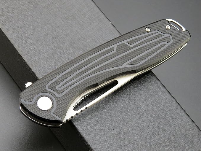 Eafengrow EF233 Folding Knife D2 Steel Blade G10 Handle EDC Tool Knives for Working Camping Hiking(black)