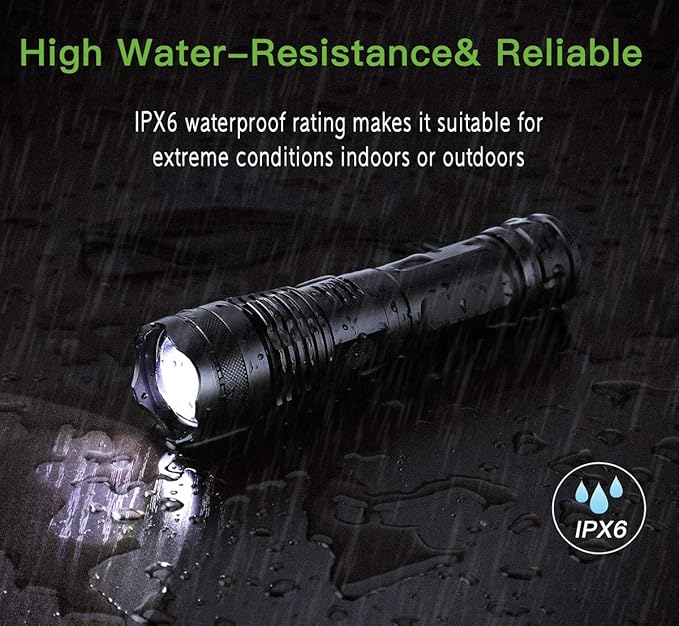 LED Flashlights, 10000 Lumen Super Bright Tactical Flashlight, Rechargeable Flash Light, 5 Modes Zoomable Waterproof Flash Lights for Emergency, Camping, Hiking, Outdoor, Home