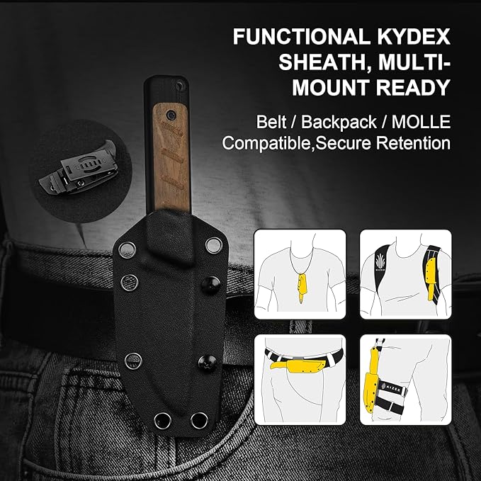 Kizer Smolt Fixed Blade Knife, 2.93" AEB-L Fixed Blade with Black & Brown G10 Mkuruti Wood Handle, Drop Point EDC Knives with Sheath for Camping Hiking 1063M1