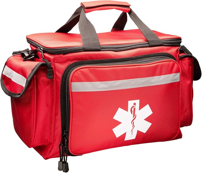 NOVAMEDIC Professional Red Empty Trauma First Aid Medical Bag, 15"x10"x9", Multi Compartment First Responder Carrier for EMT, Paramedics, Emergency and Medical Supplies Kit