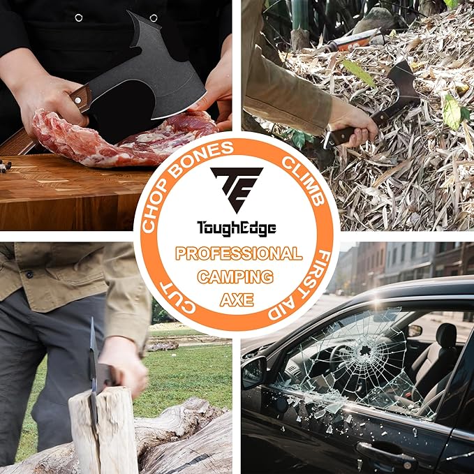 ToughEdgeTactical Tomahawk Axe Hatchet with Leather Sheath & Gift Box - Multi Functional Camping & Survival Outdoor Tool Gadgets