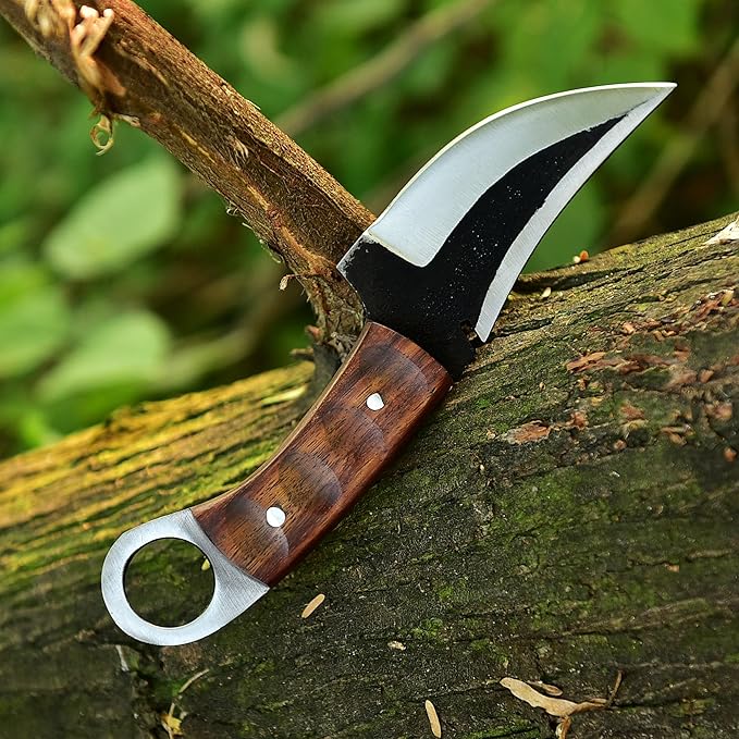 Fixed Blade Hunting Forged Tracker Knife - 8 Inches Carbon Steel Razor Sharp Blade Full Tang Bushcraft Knives with Premium Leather Belt Sheath. Used For Hunting Outdoor Camping, Hiking, Skining Knife.