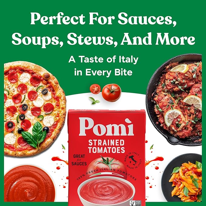 Pomì Strained Tomatoes 13.8oz (Pack of 12) - Creamy, Velvety Italian Tomato Puree, No Additives or Preservatives - BPA-Free Pureed Tomatoes Made from 100% Fresh Italian