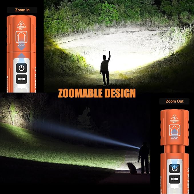 Rechargeable Tactical Flashlights High Lumens - Super Bright Small Powerful LED Magnetic USB C Flashlight, 8 Modes, Dual Button Waterproof Pocket Flash Light for Emergency, Car (1, Orange)