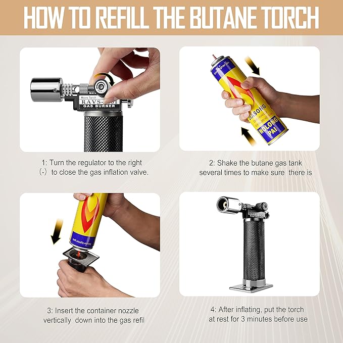 RAVS Refillable Butane Torch, Professional Kitchen Torch Lighter for Creme Brulee, Cooking Torch Gun with Adjustment Flame for Men, Blow Torch for Cooking - No Butane Fuel, Unique Gifts for Dad