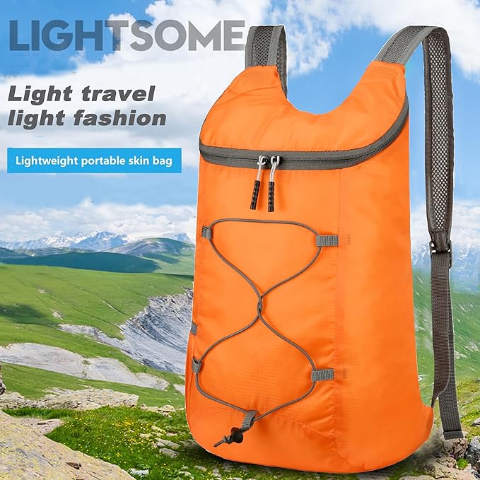 16L Lightweight Foldable Hiking-Backpack Small Packable-Daypack For Travel,Ultralight Water-Resistant Gym Bag Men Women Easy Carry-on (Orange)