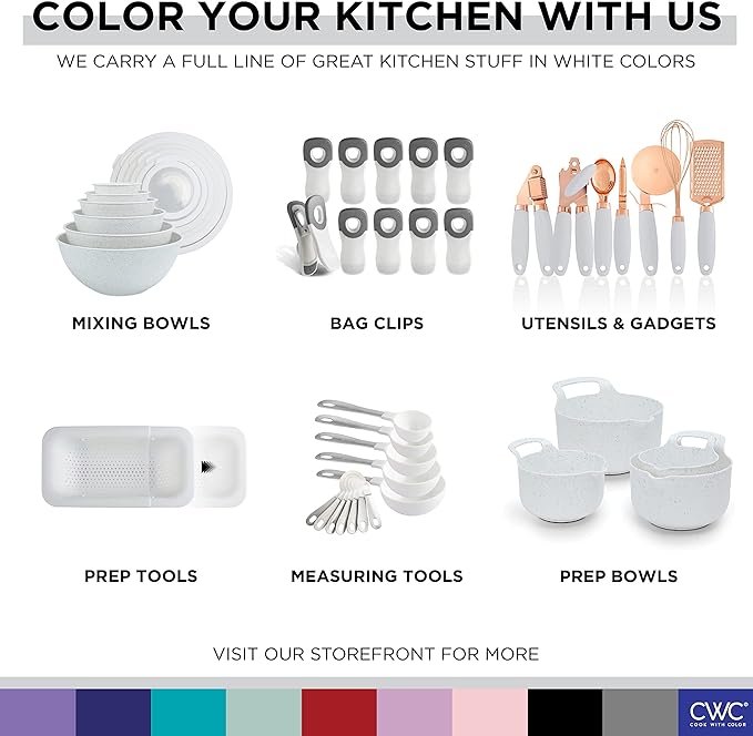 COOK WITH COLOR Silicone Cooking Utensils, Kitchen Utensil Set, Easy to Clean Silicone Kitchen Utensils, Cooking Utensils for Nonstick Cookware, Kitchen Gadgets Set, Standard, White