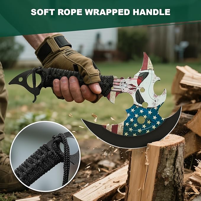 Outdoor 13" Camping Hatchet,Multi Functional Shock-Absorbing Hand Pattern Axe,Mountaineering Campfires Self Defense Portable Carrying Gift for Friend,Family,13",1LB