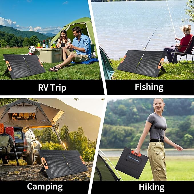 100W Solar Panel, High Efficiency Portable Solar Charger with Kickstand, MC4 Output,3-in-1 DC Connector, IP65 Waterproof for Portable Power Stations,Outdoor Camping, RV, Van, Emergency