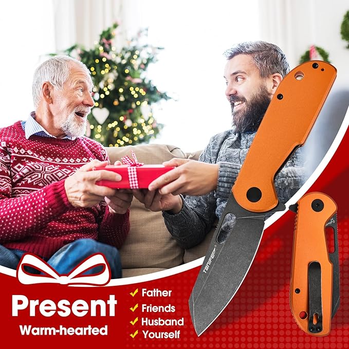 TONIFE Galaxy Mini Folding Knife with D2 Steel Blade and Aluminum Handle, EDC Pocket Tool for Camping, Hiking, and Survival (orange)