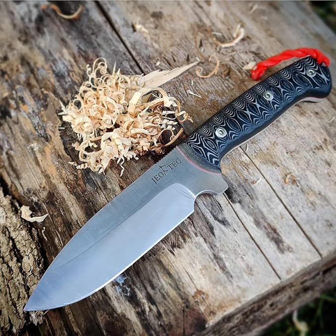 JEO-TEC Nº29 Full Tang Bushcraft Survival Hunting Camping Knife - MOVA-58 Stainless Steel - 10'' Overall - Fixed Blade Knife with Sheath - Handmade in Spain