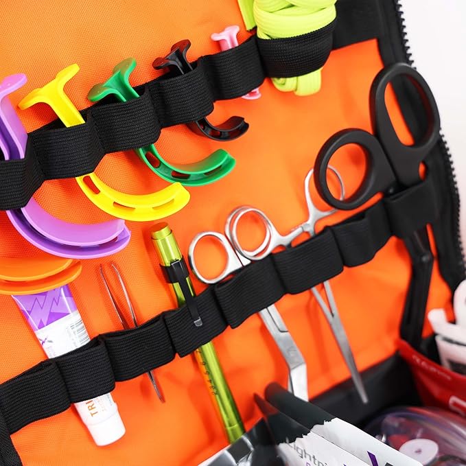 Lightning X MB30-SKC Large EMT Trauma Kit | Fully Stocked First Responder Bag w/ 240+ Supplies | EMS Fire Police Office Sports Team Emergency Medical Kit - Orange