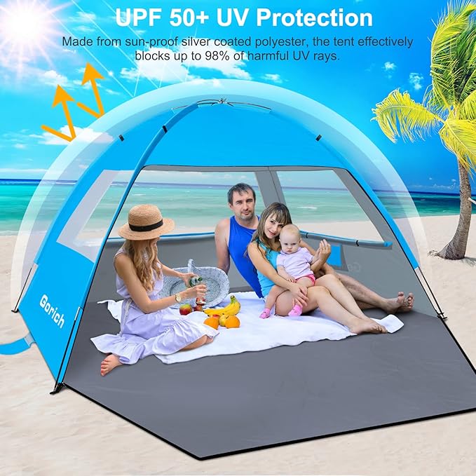 Gorich Beach Tent Sun Shelter for 3/4-5/6-7/8-10 Person with UPF 50ï¼?UV Protection, Lightweight & Easy Setup Beach Shade Canopy, Portable Beach Shade Tent Beach Cabana