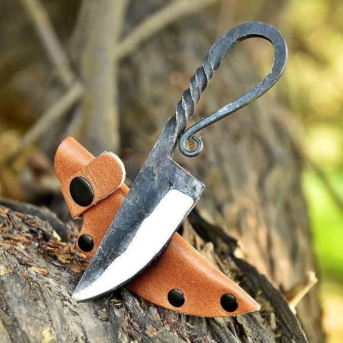 Hand Forged Celtic Pocket Hunting Knife Norse Viking Medieval Twist Fixed Blade Hardened Vintage Knives for Antique Collection Gift for Him(Forging Knife-1)