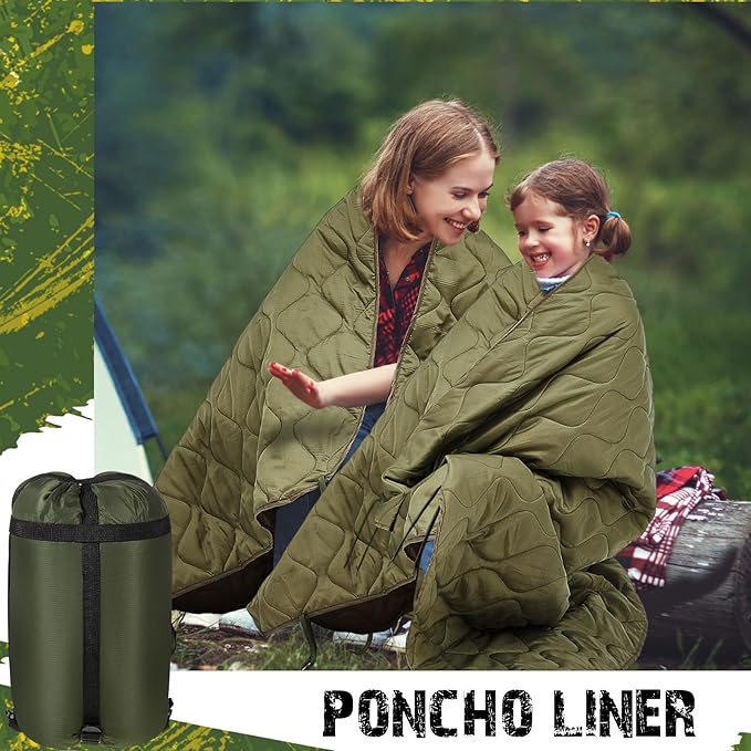 Barydat 80 x 60 Inch Woobie Military Poncho Liner Woobie Blanket Waterproof Thermal Poncho Liner with Bag Camo for Outdoor Camping Hunting Hiking