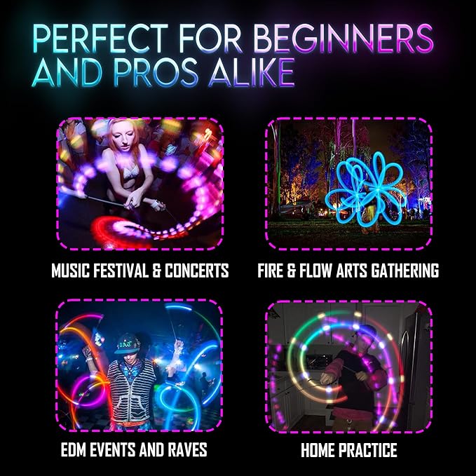 UltraPoi Ultralight LED Glow Stick (Pair (2)) - Customizable Rainbow Light Stick with Over 70 Brilliant Color Modes & Flashing Patterns - LED Concert Light Stick for Poi, Flow Arts, & Light Spinning