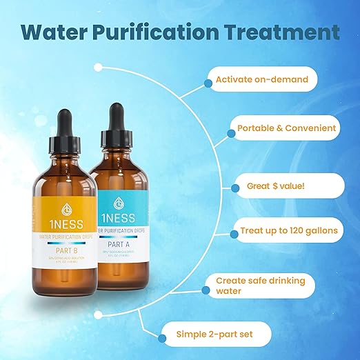 1ness Chlorine Dioxide Kit | 2 Part Liquid Classic 1:1 Set | Citric Acid 50% : Sodium Solution 28% | 1x 4oz Solution A + 1x 4oz Solution B