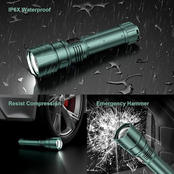 SKYFIRE Rechargeable Flashlights High Lumens,LED Super Bright Flashlight,Zoomable,Power Bank Four Modes,Waterproof Flash Light for Camping Essentials,Outdoor and Home Emergencies-No Lens