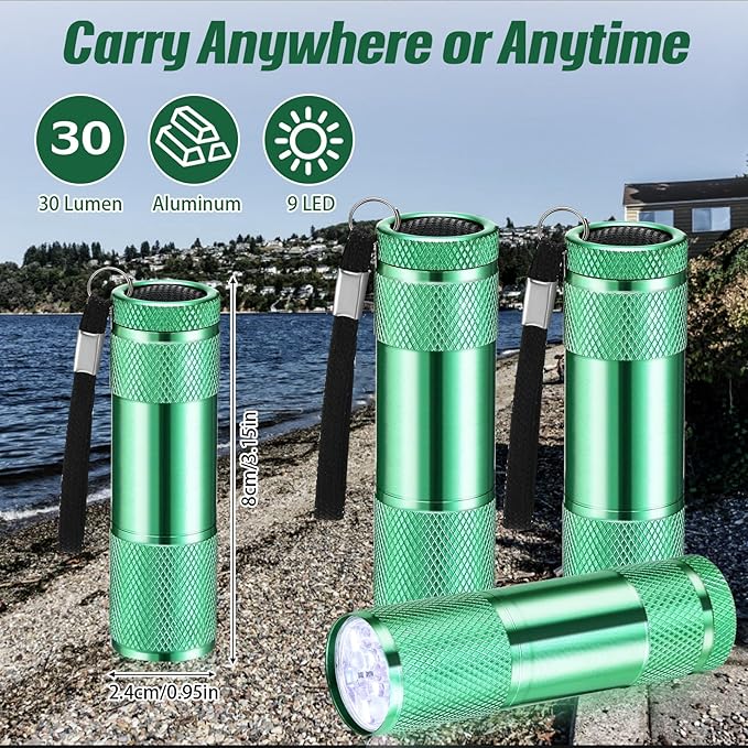 VIHOSE 20 Pcs Mini Flashlights Bulk, Bright Aluminum Handheld Flash Light with Lanyard Small LED Flashlights for Night Reading Emergency Hurricane Camping Hiking, Batteries Not Included(Green)