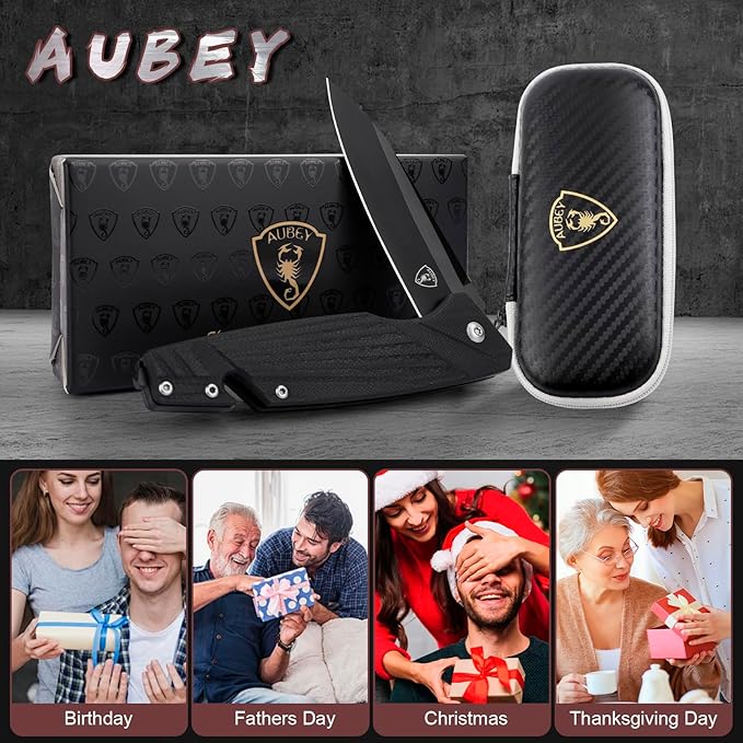 AUBEY Pocket Knife, 8Cr14Mov Steel Blade 3.54", 3-in-1 Folding Knife for Men, Tactical Multitool Knife with Glass Breaker Seat Belt Cutter for EDC Outdoor Survival Camping Hiking (G10 Handle)