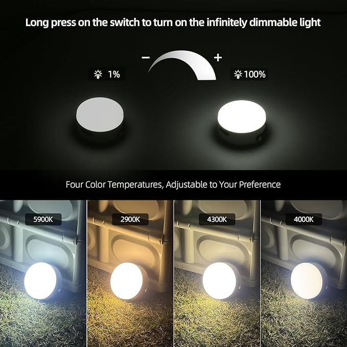 Hanging Camping Tent Light with Stepless Dimming & Magnetic Base, USB-C Rechargeable LED Lantern for Outdoor Glamping, Emergencies, Indoor Outages (Portable,Waterproof)