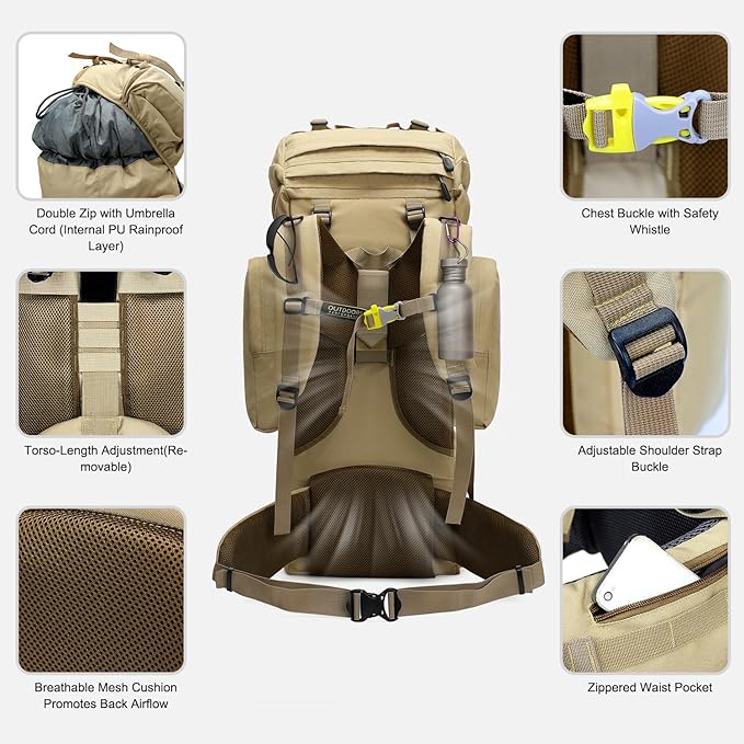 85L Lightweight Internal Frame Hiking Backpack for Men Women, Waterproof Travel Camping Backpack with Rain Cover