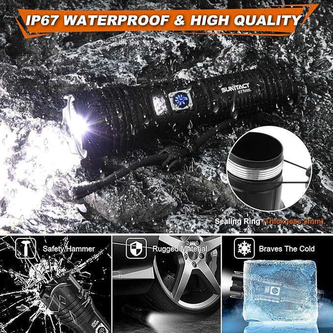 Flashlight 2000 High Lumens Rechargeable - LED Flash Light with LCD Display XHM77.2 Super Bright Police Powerful Linterna | 5 Modes & Adjustable Focus | IP67 Waterproof for Emergency Camping