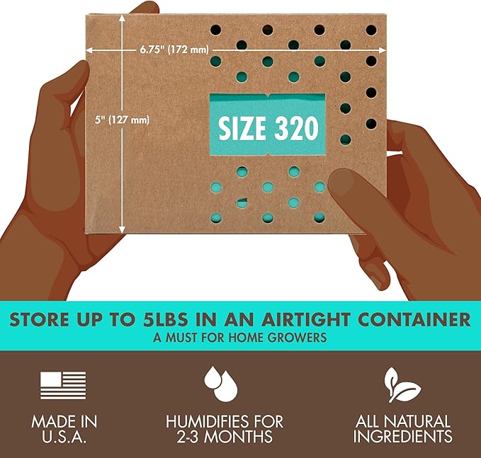 Boveda 62% Two-Way Humidity Control Pack For Storing 5 lb – Size 320 – Single – Moisture Absorber for Storage Containers – Humidifier Pack – Individually Wrapped Hydration Packet