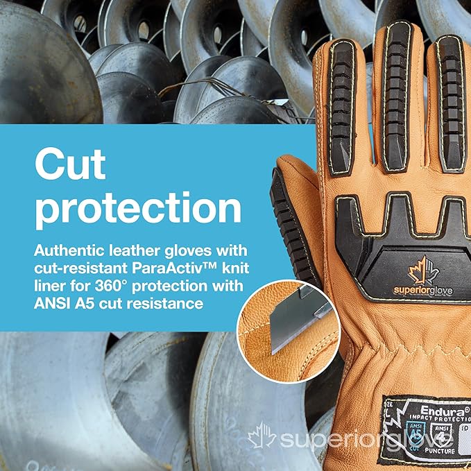 Superior Glove Endura Cut and Impact Resistant Leather Work Gloves – Insulated for Cold Winter Temperatures – 378KGTVB Large (Pack of 1 Pair)
