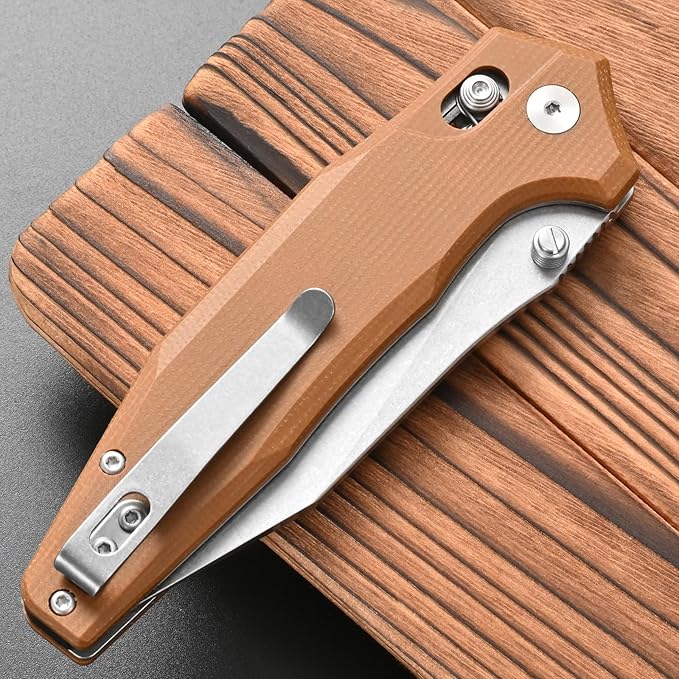 FF20 Folding Pocket Knife,VG10 Steel Blade G10 Handle EDC Tool Knife for Outdoor Camping Hunting Fishing Working(Brown)