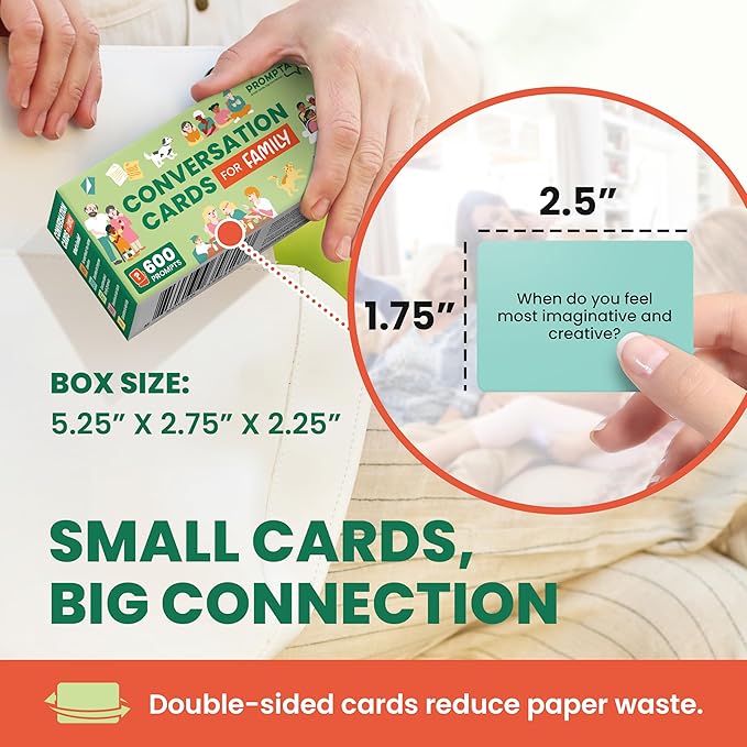 600 Conversation Cards for Families ??Fun Family Game for Kids and Adults During Game Night, Family Dinner, or Road Trips ??Five Get to Know You Question Categories on 2.5" x 1.75" Cards
