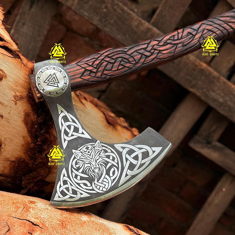 / Two Handed Berserker Axe, Hand Forged Steel Axe, Norse Battle Axe, Scandinavian Style Viking Axe,Viking Bearded Tactical,Functional Viking Battle Bushcraft Axe, History of Viking (Special Edition Axe)