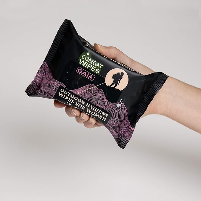 Combat Wipes Gaia - Feminine Hygiene Outdoor Wet Wipes - Extra Thick, Ultralight, Biodegradable, pH Balanced Body & Hand Cleansing Cloths for Women w/Aloe (1 Pack, 25 Wipes)