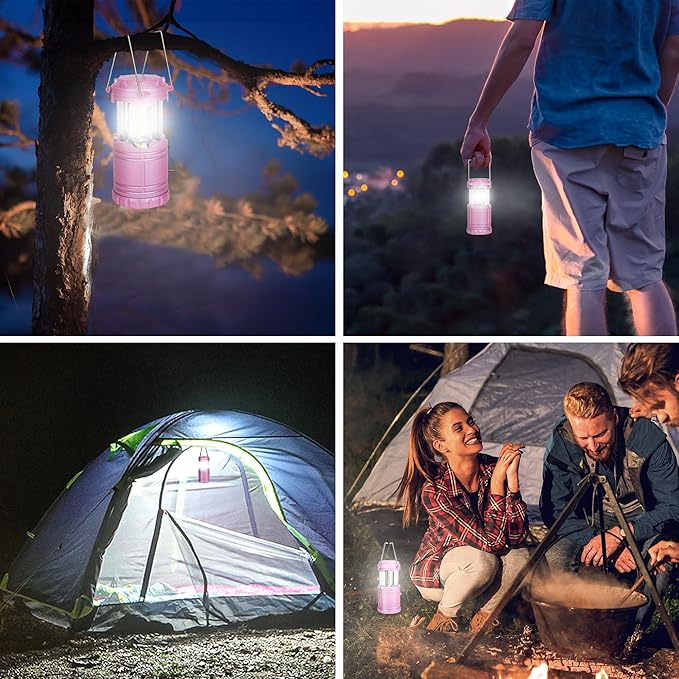 2-Pack Mini LED Camping Lanterns, Portable Camping Lights, Outdoor Tent Lights, Essential Emergency Lights for Power Outages, Hiking, Survival Kit for Hurricane, Pink