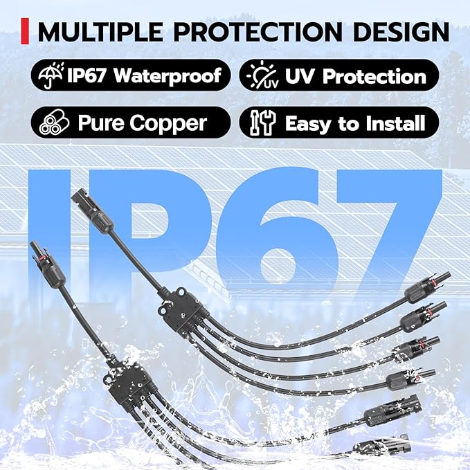 Solar Panel Connectors Y Branch 1 to 4,30A 1000V Solar Parallel Connector for Solar Panels,12AWG-10AWG Waterproof Solar Panel Splitter for Solar Cable