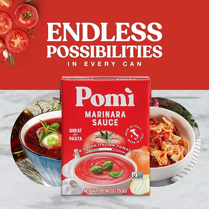 Pomì Marinara Sauce 26.46oz (Pack of 12) - Made in Italy - Non-GMO & Gluten-Free - Creamy, Velvety Tomato Sauce, No Salt Added, No Additives or Preservatives - 100% Fresh Italian Tomatoes