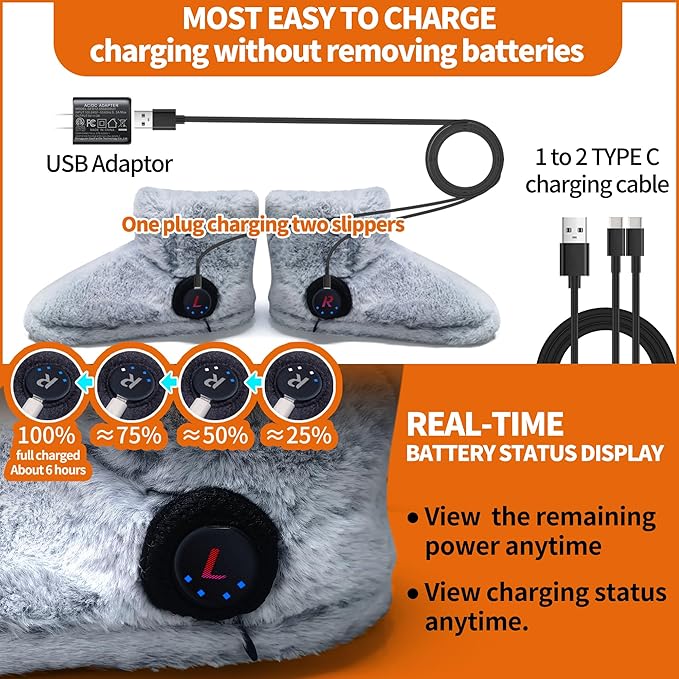 Rechargeable Walking Foot Warmer for Cold Feet, Cordless Graphene Heated Boots for Women Indoor, 4-8 Hours Heat, Washable & Removable, Electric Heated Slippers