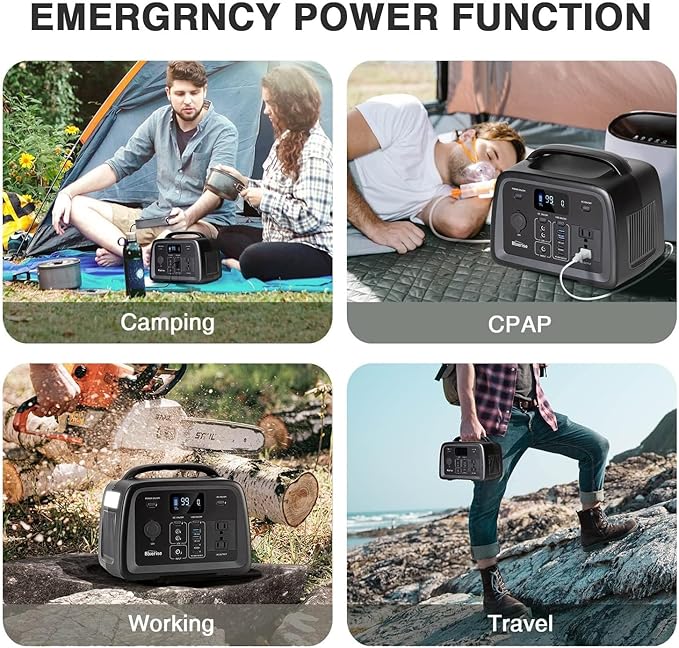 BLUERISE Solar Generator 320Wh Portable LiFePO4 Power Station with Foldable Solar Panels 60W with 2 AC Outlet 110V/300W Solar Mobile Battery Packup for Camping Hunting Home Emergency
